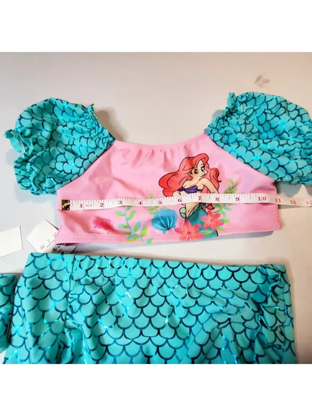 Disney Princess Girls 3-Piece Mermaid Swimsuit Set With Skirt Pink & Aqua Sz 7/8